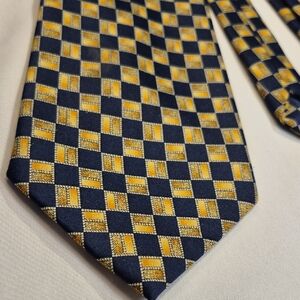 Mercedes Hand Made 100% Polyester Made In KOREA Blue and Gold Checkered Tie